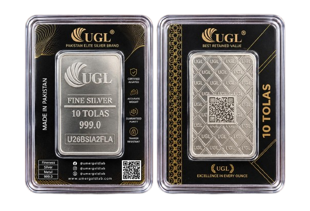 UGL 10 Tola 999 fine silver bar by Umer Gold Lab